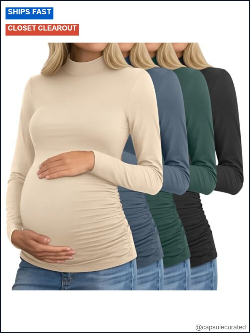 4 Pack Maternity Turtleneck Tops Long Sleeve Ruched Sides Pregnancy Tees
